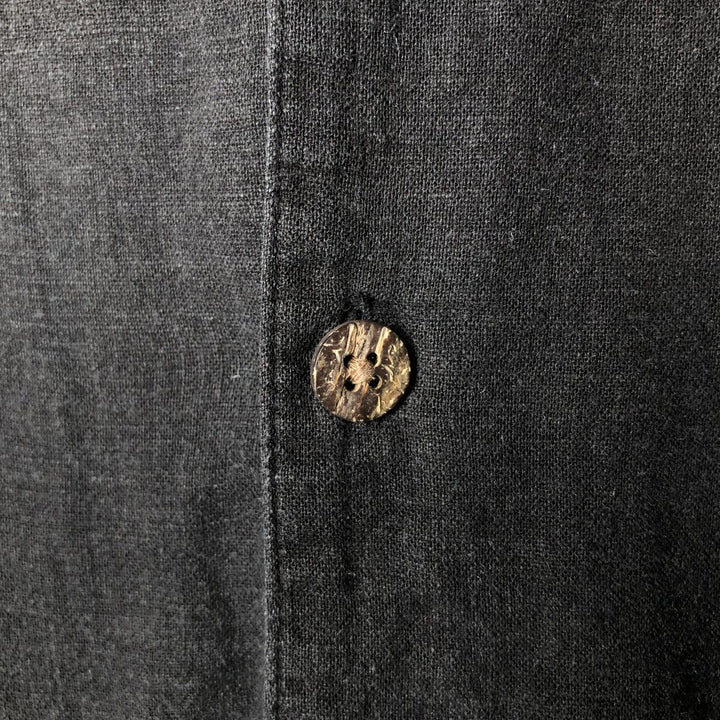 Haggar Two-tone short-sleeve open-collar rayon x linen box shirt, size L for men linen black type Vintage Second Hand