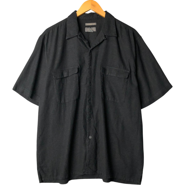 BURUNO Short Sleeve Open Collar Rayon and Linen Box Shirt, Men's Size XL linen black type Vintage Second Hand