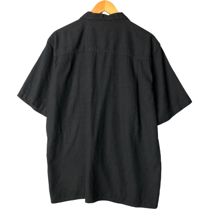 BURUNO Short Sleeve Open Collar Rayon and Linen Box Shirt, Men's Size XL linen black type Vintage Second Hand