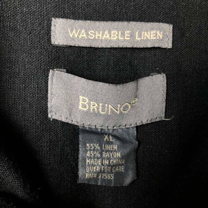 BURUNO Short Sleeve Open Collar Rayon and Linen Box Shirt, Men's Size XL linen black type Vintage Second Hand