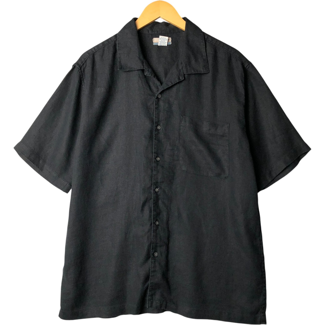 BREAKWATER Short Sleeve Open Collar Linen Shirt, Box Shirt, Men's Size M linen black type Vintage Second Hand