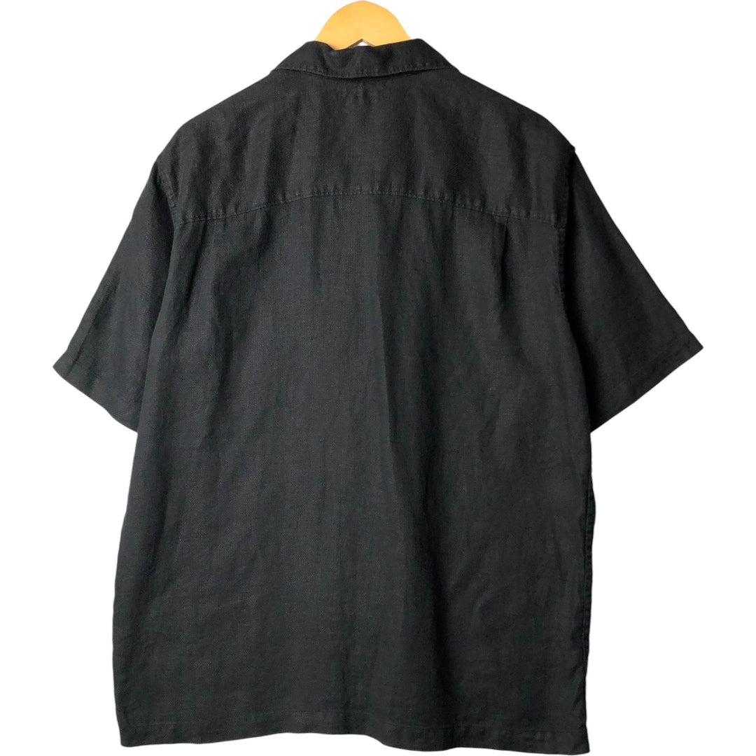 BREAKWATER Short Sleeve Open Collar Linen Shirt, Box Shirt, Men's Size M linen black type Vintage Second Hand