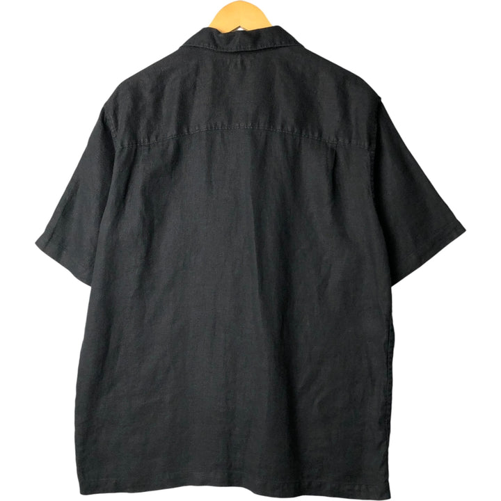 BREAKWATER Short Sleeve Open Collar Linen Shirt, Box Shirt, Men's Size M linen black type Vintage Second Hand