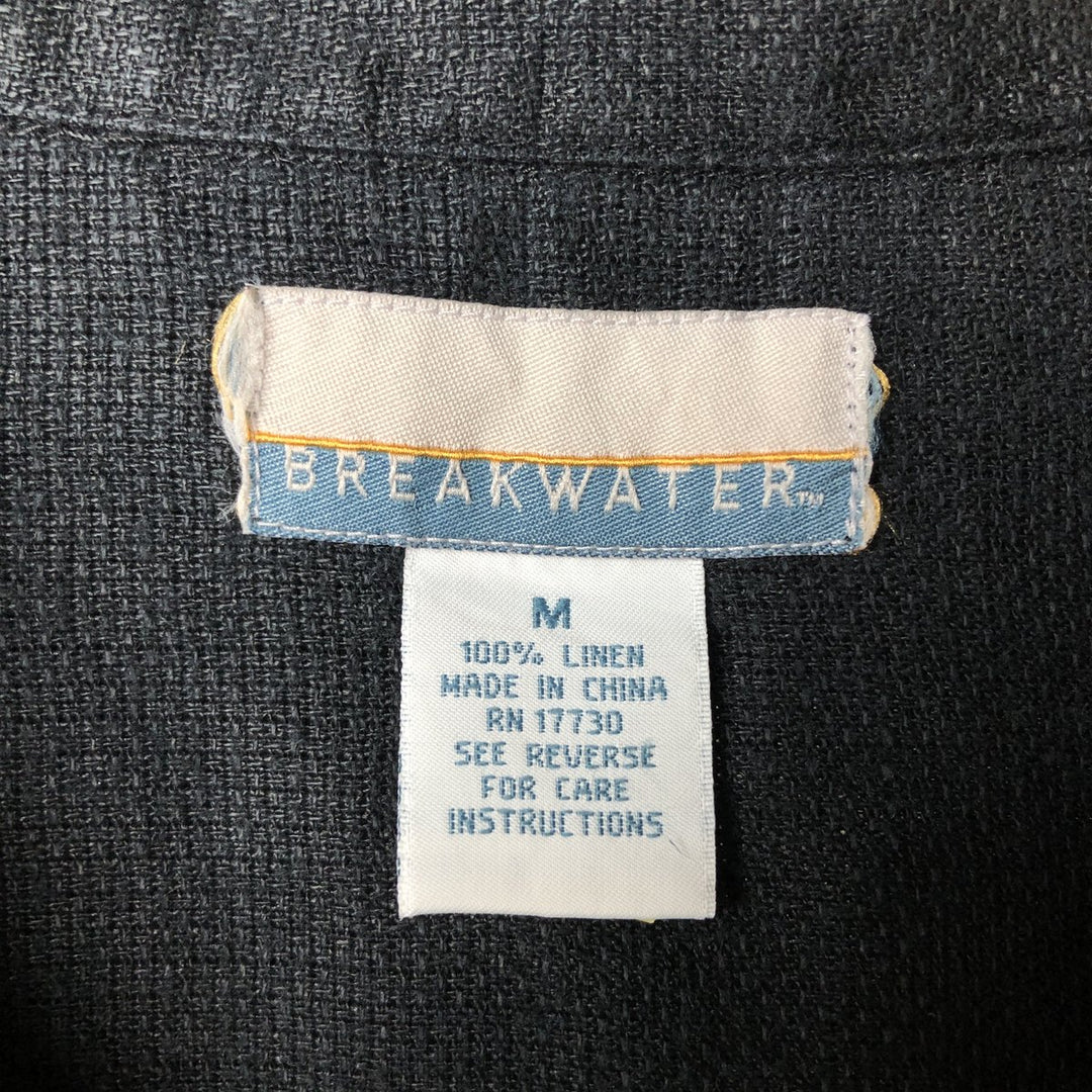 BREAKWATER Short Sleeve Open Collar Linen Shirt, Box Shirt, Men's Size M linen black type Vintage Second Hand