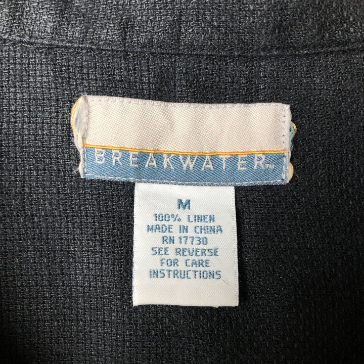 BREAKWATER Short Sleeve Open Collar Linen Shirt, Box Shirt, Men's Size M linen black type Vintage Second Hand