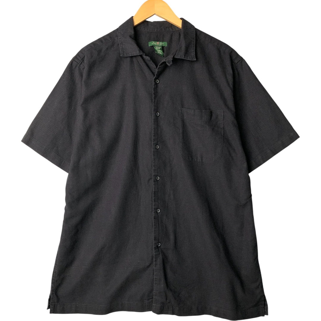 DAVID TAYLOR Short Sleeve Open Collar Cotton and Linen Box Shirt, Men's Size L linen black type Vintage Second Hand