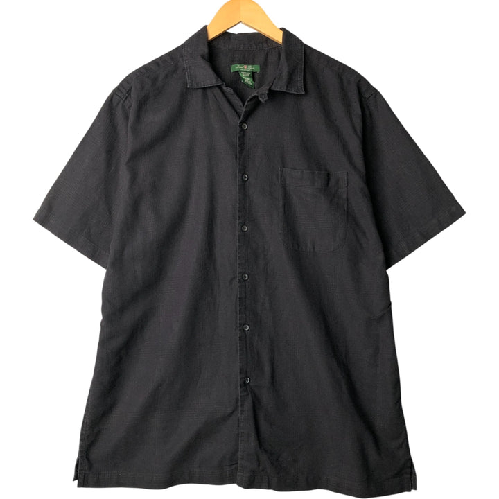 DAVID TAYLOR Short Sleeve Open Collar Cotton and Linen Box Shirt, Men's Size L linen black type Vintage Second Hand