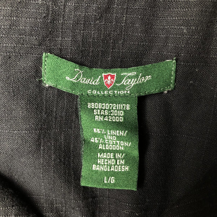 DAVID TAYLOR Short Sleeve Open Collar Cotton and Linen Box Shirt, Men's Size L linen black type Vintage Second Hand