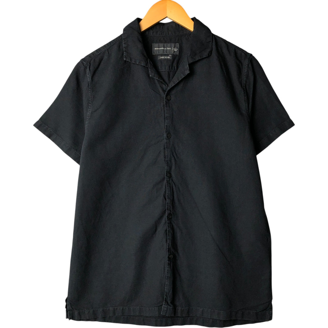 Abercrombie and Fitch Short Sleeve Open Collar Cotton and Linen Box Shirt, Men's Size L linen black type Vintage Second Hand