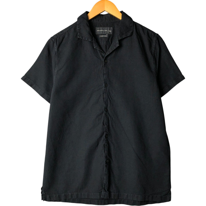 Abercrombie and Fitch Short Sleeve Open Collar Cotton and Linen Box Shirt, Men's Size L linen black type Vintage Second Hand