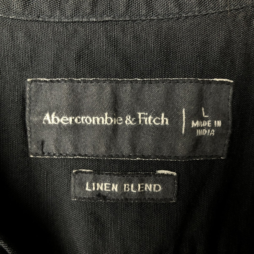 Abercrombie and Fitch Short Sleeve Open Collar Cotton and Linen Box Shirt, Men's Size L linen black type Vintage Second Hand