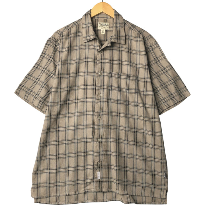 Cabela's Check Pattern Short Sleeve Open Collar Cotton Shirt, Men's Size L cotton Beige type Vintage Second Hand