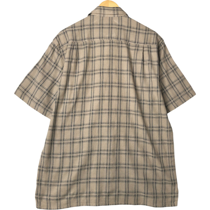 Cabela's Check Pattern Short Sleeve Open Collar Cotton Shirt, Men's Size L cotton Beige type Vintage Second Hand