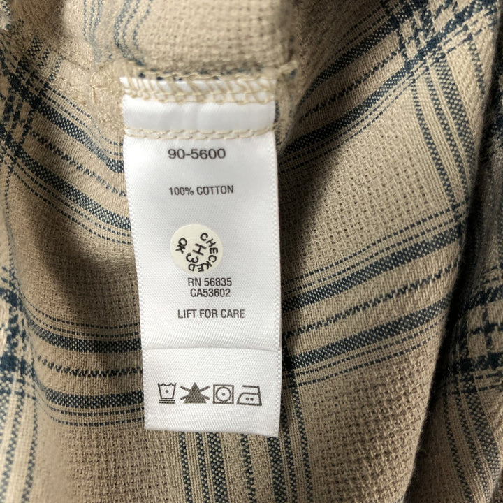 Cabela's Check Pattern Short Sleeve Open Collar Cotton Shirt, Men's Size L cotton Beige type Vintage Second Hand