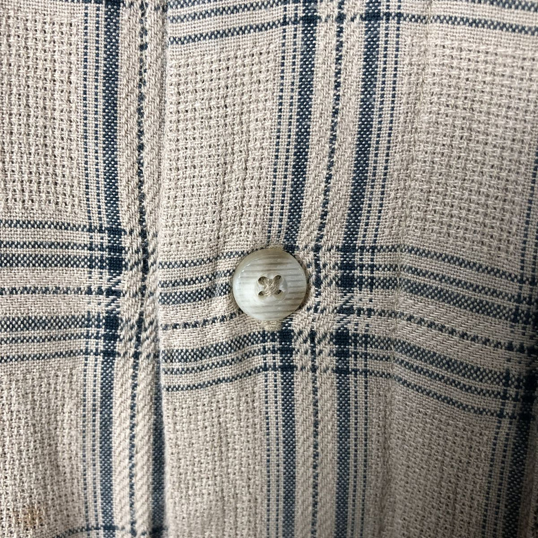 Cabela's Check Pattern Short Sleeve Open Collar Cotton Shirt, Men's Size L cotton Beige type Vintage Second Hand