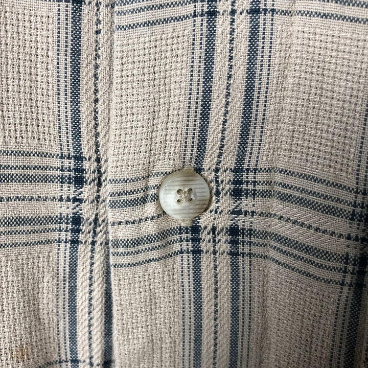 Cabela's Check Pattern Short Sleeve Open Collar Cotton Shirt, Men's Size L cotton Beige type Vintage Second Hand