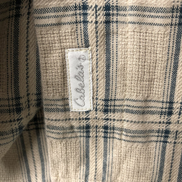 Cabela's Check Pattern Short Sleeve Open Collar Cotton Shirt, Men's Size L cotton Beige type Vintage Second Hand