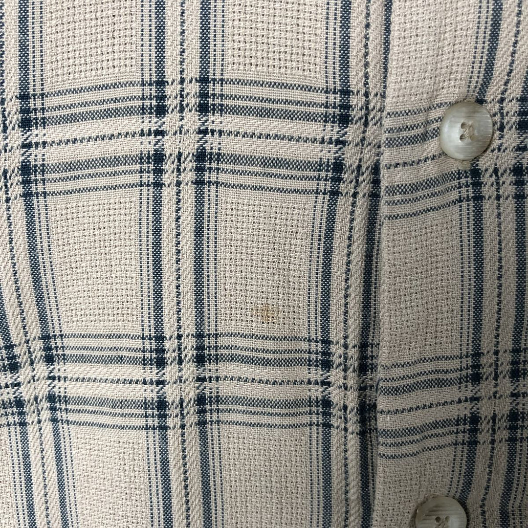 Cabela's Check Pattern Short Sleeve Open Collar Cotton Shirt, Men's Size L cotton Beige type Vintage Second Hand