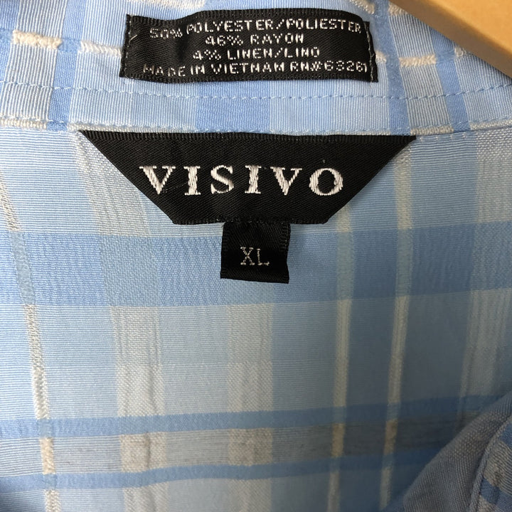VISIVO Check Pattern Short Sleeve Open Collar Polyester Box Shirt, Men's Size XL polyester Blue type light blue Vintage Second Hand