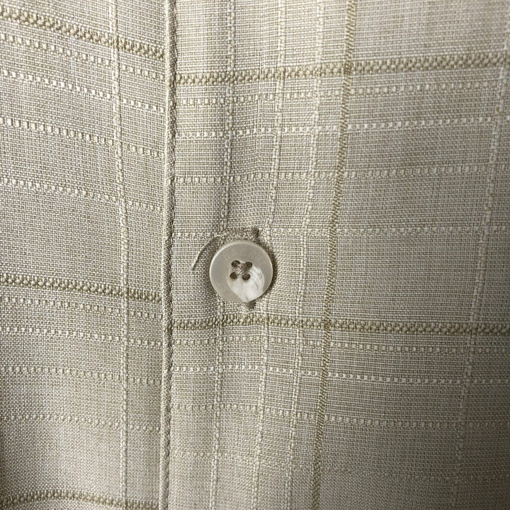 Haggar Check Pattern Short Sleeve Open Collar Polyester Shirt Box Shirt Men's XL polyester Beige type Vintage Second Hand