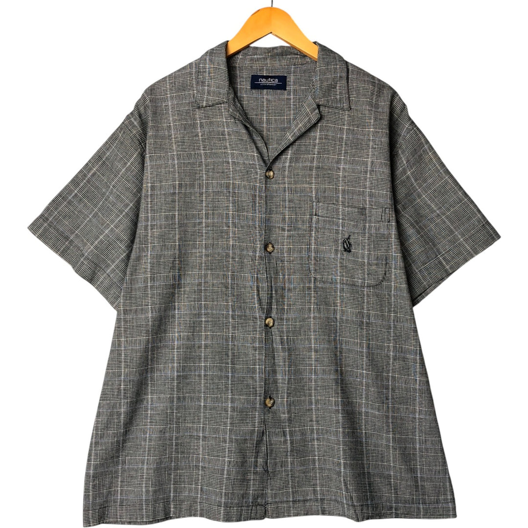 Nautica Sleepwear Glen Plaid Short Sleeve Open Collar Box Shirt, Men's Size XL unclear gray type Vintage Second Hand