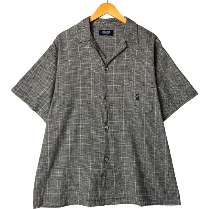 Nautica Sleepwear Glen Plaid Short Sleeve Open Collar Box Shirt, Men's Size XL unclear gray type Vintage Second Hand