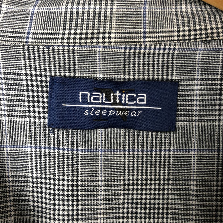 Nautica Sleepwear Glen Plaid Short Sleeve Open Collar Box Shirt, Men's Size XL unclear gray type Vintage Second Hand