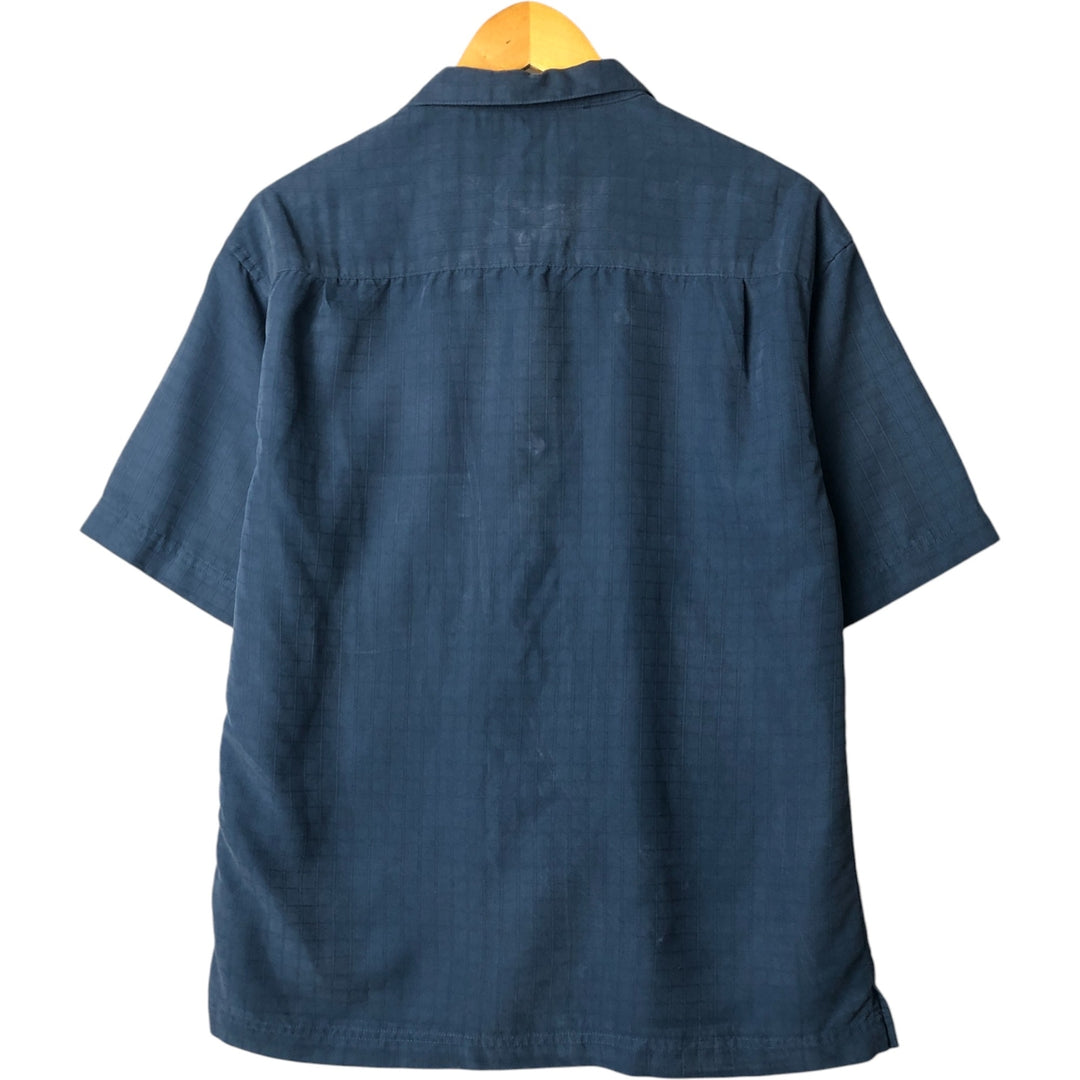 Haggar Check Pattern Short Sleeve Open Collar Rayon Box Shirt, Men's Size Small Rayon navy blue type Vintage Second Hand