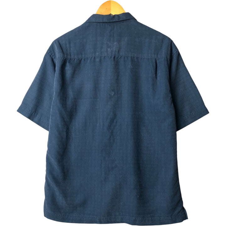 Haggar Check Pattern Short Sleeve Open Collar Rayon Box Shirt, Men's Size Small Rayon navy blue type Vintage Second Hand