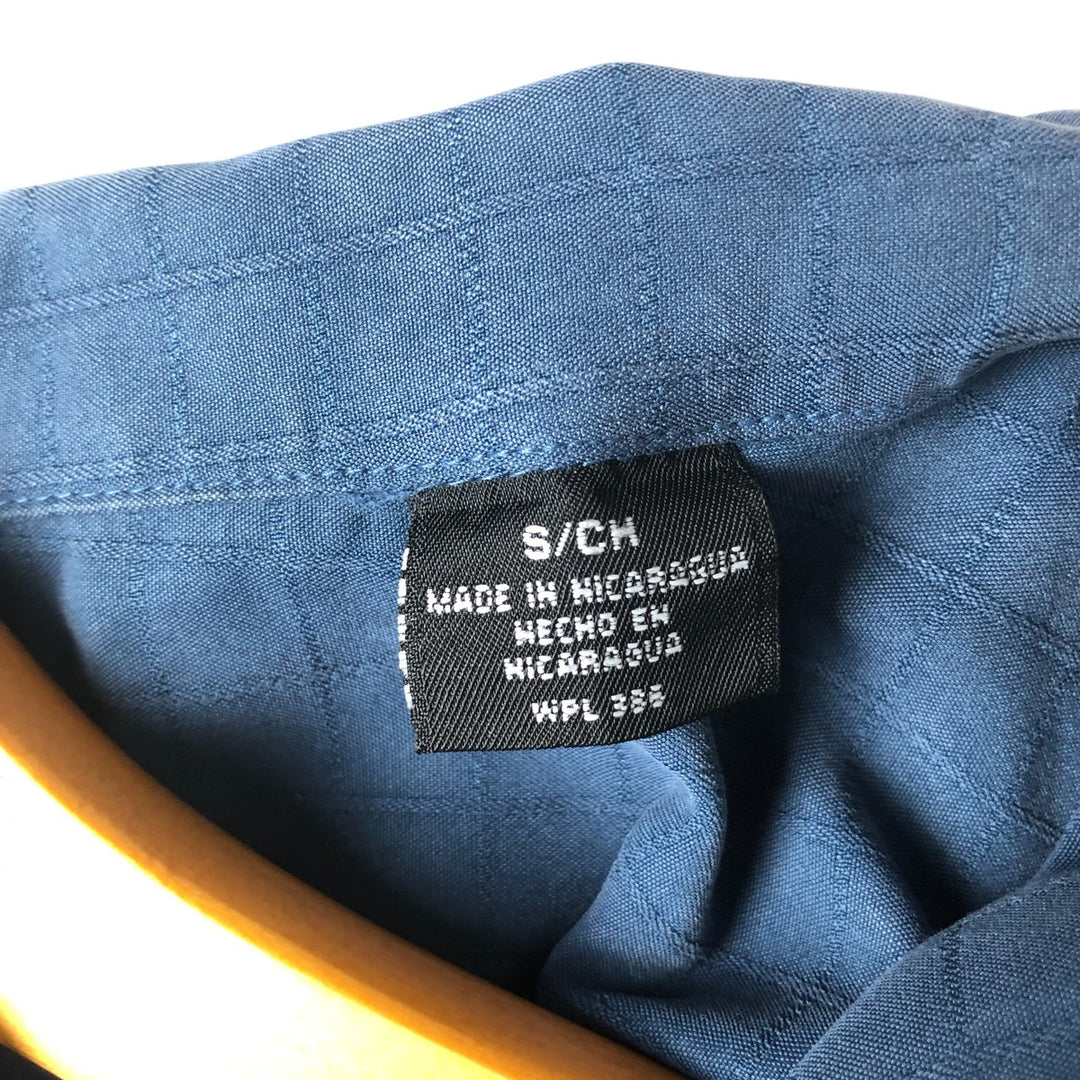 Haggar Check Pattern Short Sleeve Open Collar Rayon Box Shirt, Men's Size Small Rayon navy blue type Vintage Second Hand