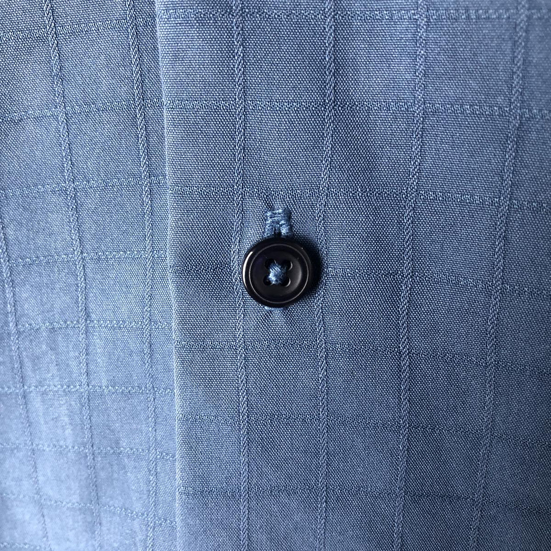 Haggar Check Pattern Short Sleeve Open Collar Rayon Box Shirt, Men's Size Small Rayon navy blue type Vintage Second Hand