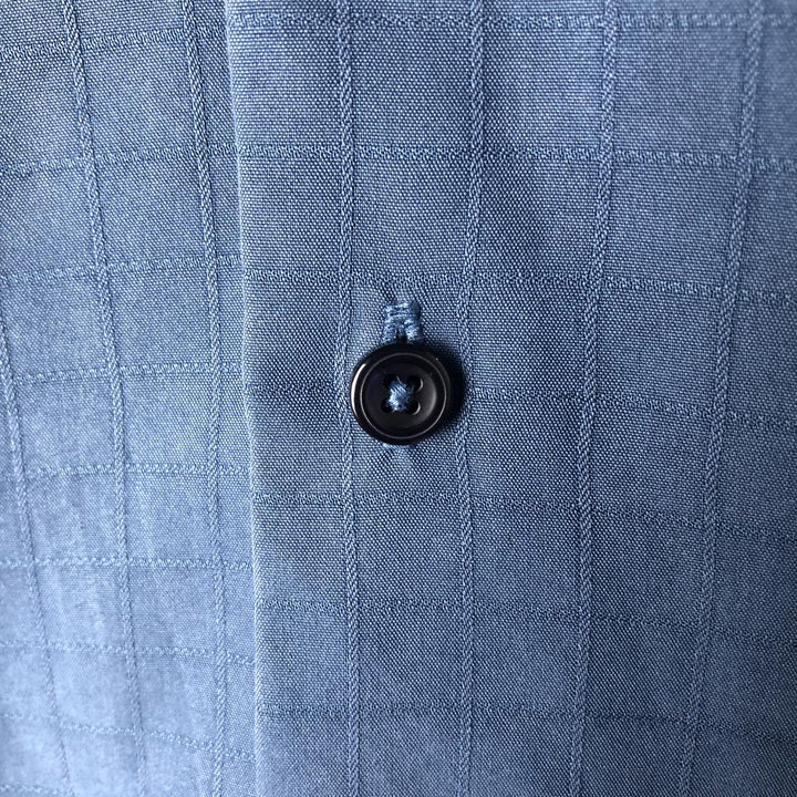 Haggar Check Pattern Short Sleeve Open Collar Rayon Box Shirt, Men's Size Small Rayon navy blue type Vintage Second Hand