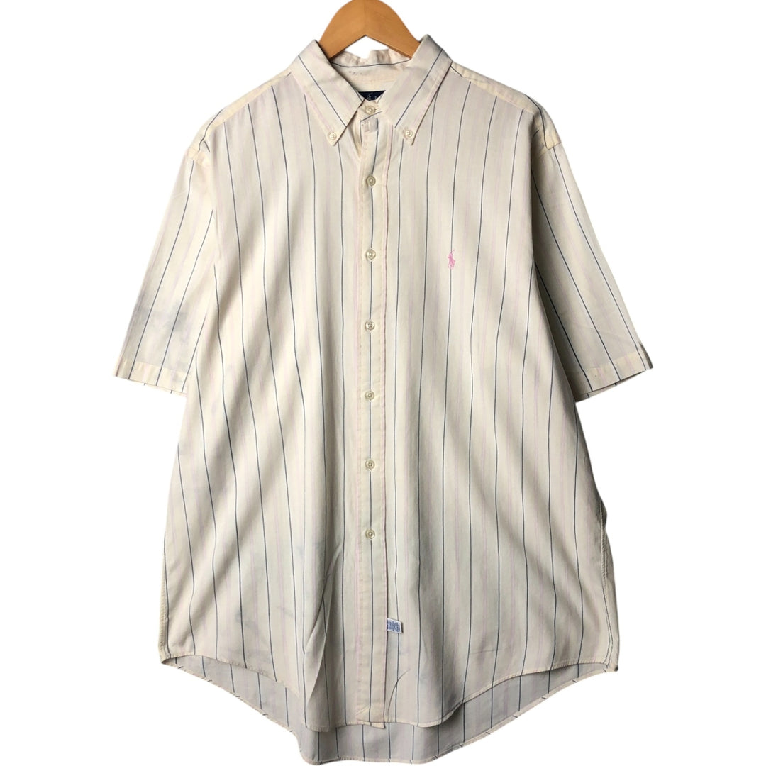 Ralph Lauren short sleeve button down striped shirt, men's XL size cotton yellow type Vintage Second Hand