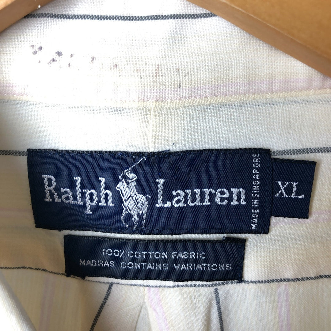 Ralph Lauren short sleeve button down striped shirt, men's XL size cotton yellow type Vintage Second Hand