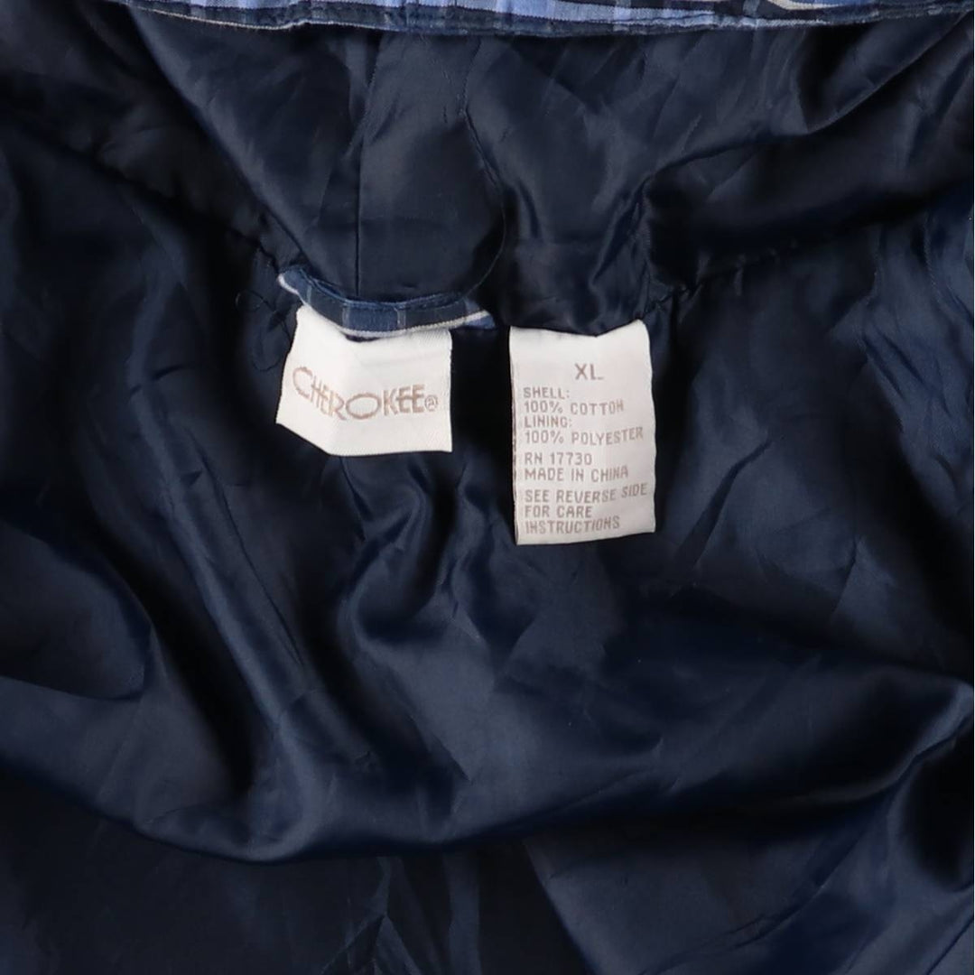 Cherokee Check Pattern Cotton Parka, Men's XL cotton blue type Vintage Second Hand