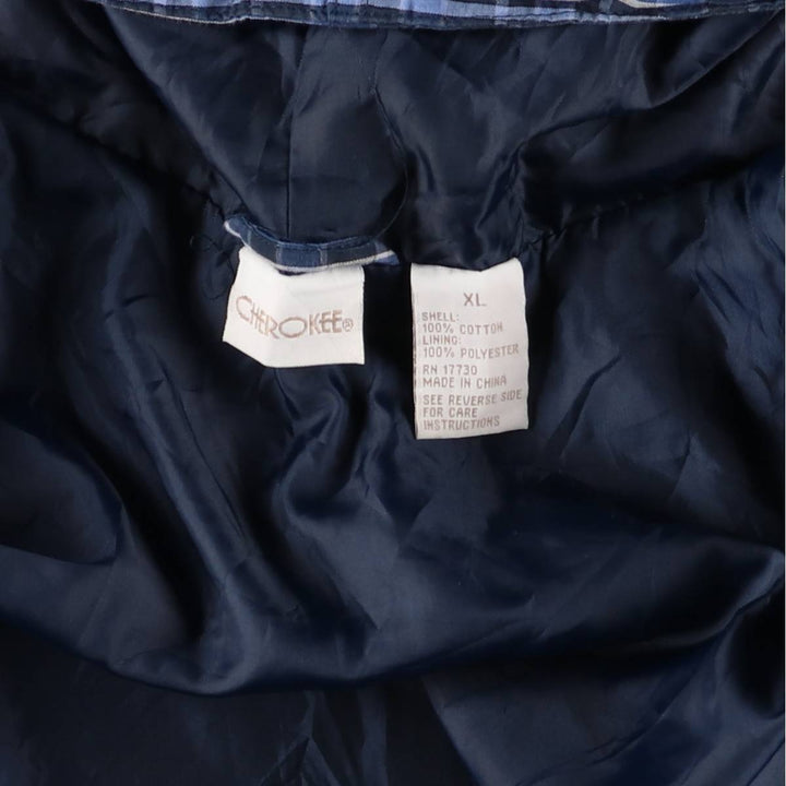 Cherokee Check Pattern Cotton Parka, Men's XL cotton blue type Vintage Second Hand