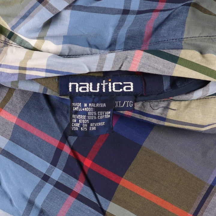 Vintage 90'S Nautica Check Pattern Reversible Cotton Hoodie, Men's Size XL cotton navy blue type Vintage Second Hand