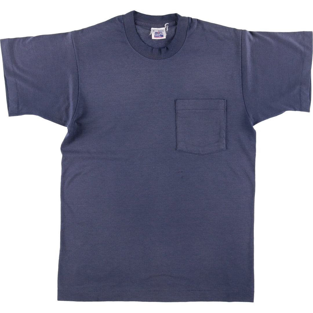 Vintage 90'S BVD plain pocket T-shirt, made in the USA, size M, men's cotton navy blue type Vintage Second Hand