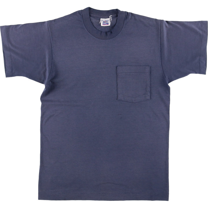 Vintage 90'S BVD plain pocket T-shirt, made in the USA, size M, men's cotton navy blue type Vintage Second Hand
