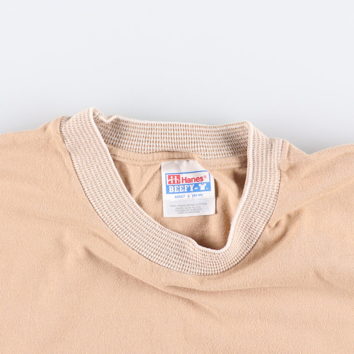 2000'S Hanes BEEFY-T plain T-shirt, men's size L cotton Beige type Vintage Second Hand