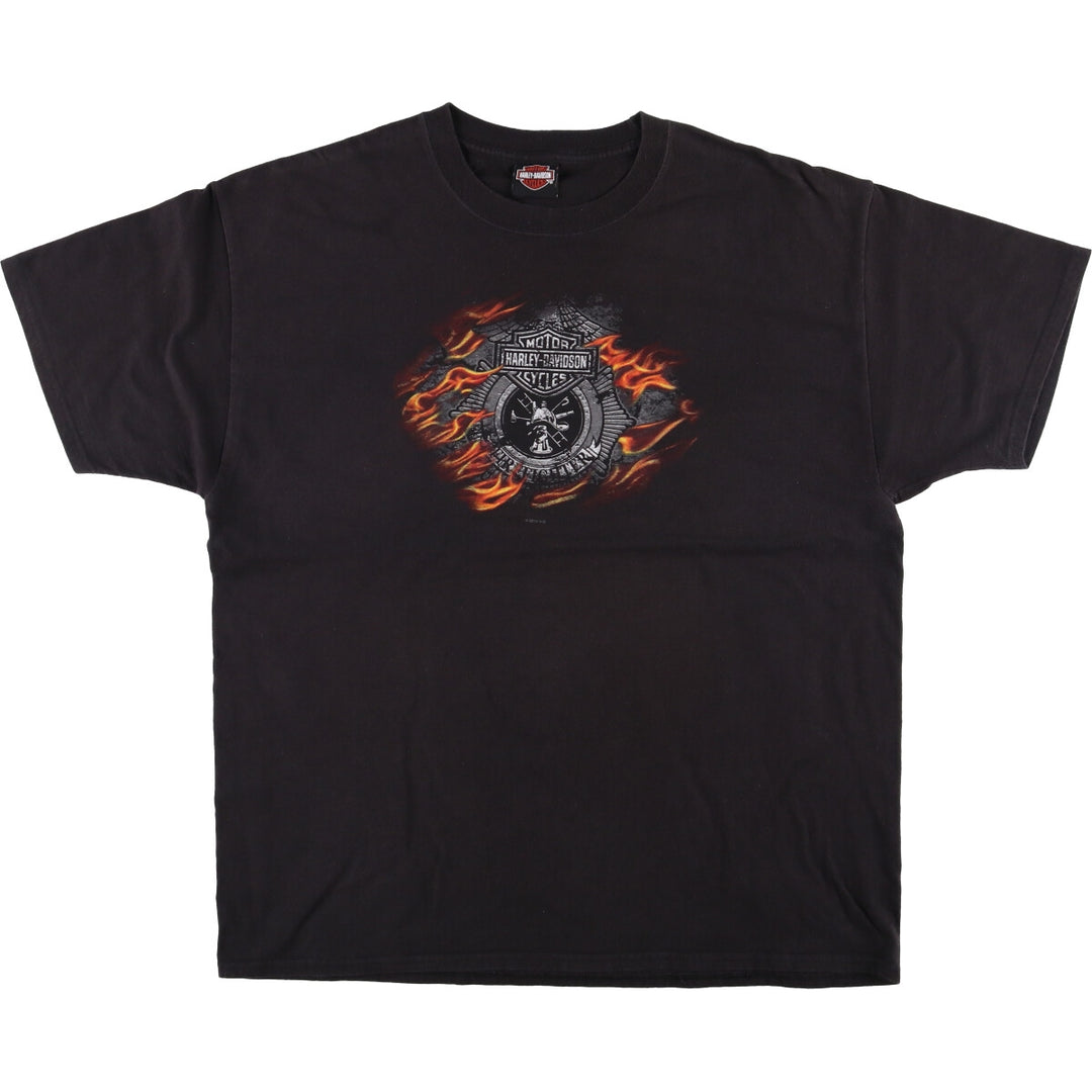 Harley Davidson Eagle Pattern Fire Pattern Motorcycle Bike T-shirt Men's XL unclear black type Vintage Second Hand