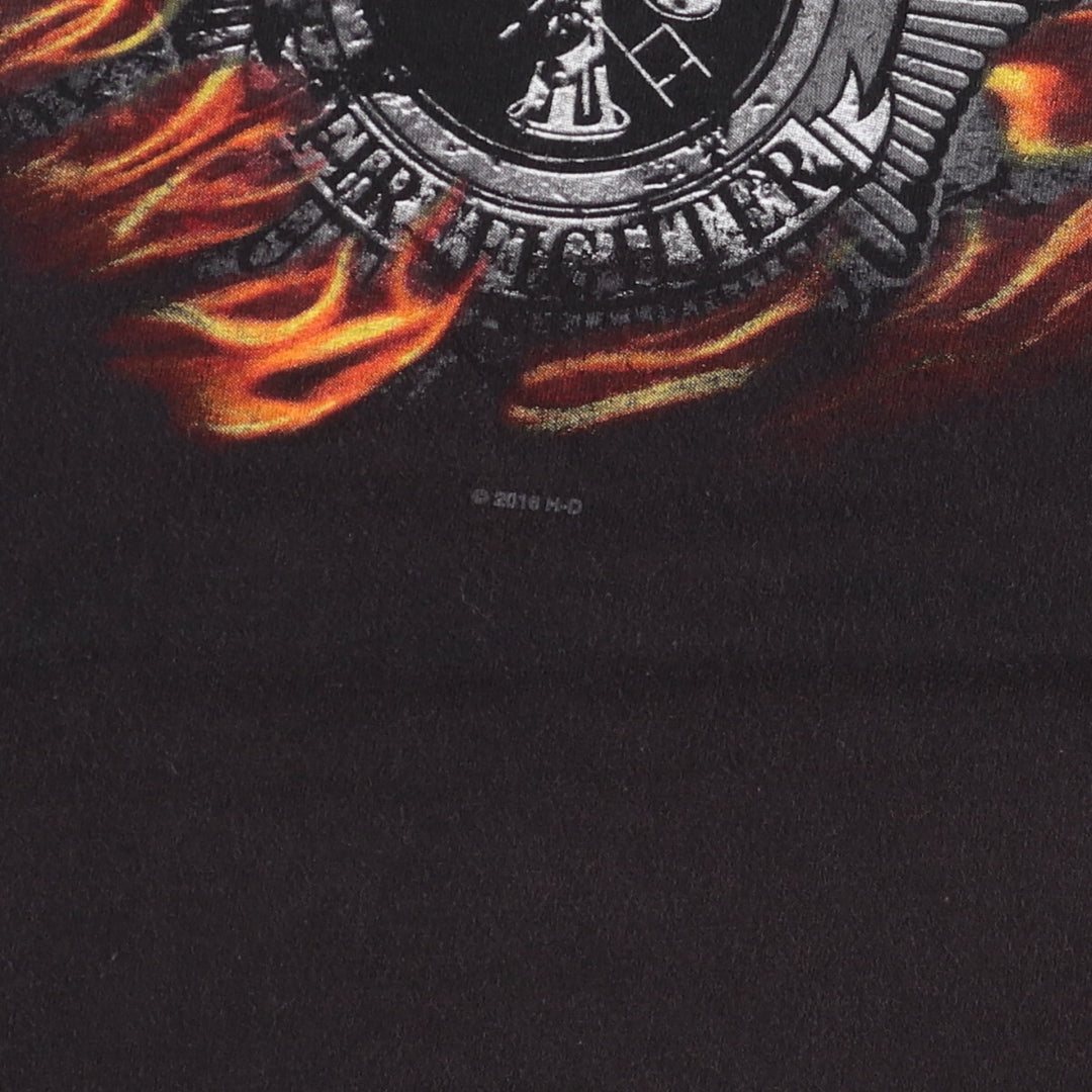 Harley Davidson Eagle Pattern Fire Pattern Motorcycle Bike T-shirt Men's XL unclear black type Vintage Second Hand