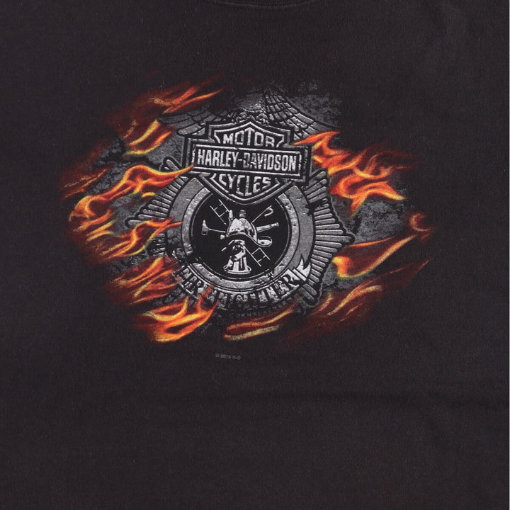 Harley Davidson Eagle Pattern Fire Pattern Motorcycle Bike T-shirt Men's XL unclear black type Vintage Second Hand
