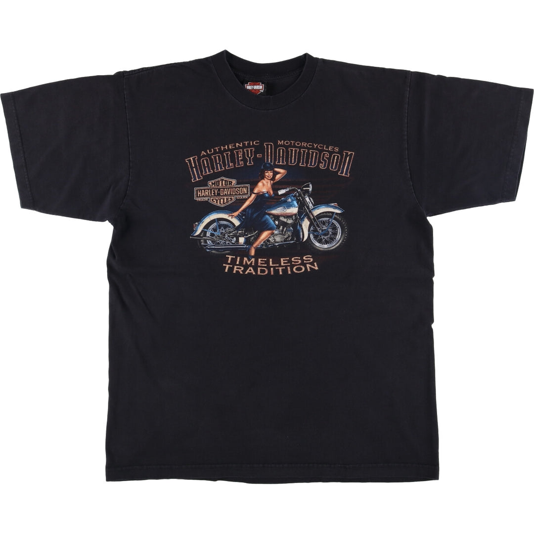 00'S Harley-Davidson Pin-up Girl Motorcycle Bike T-shirt Made in USA Men's XL cotton black type Vintage Second Hand