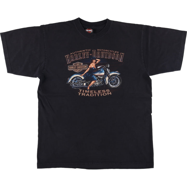 00'S Harley-Davidson Pin-up Girl Motorcycle Bike T-shirt Made in USA Men's XL cotton black type Vintage Second Hand