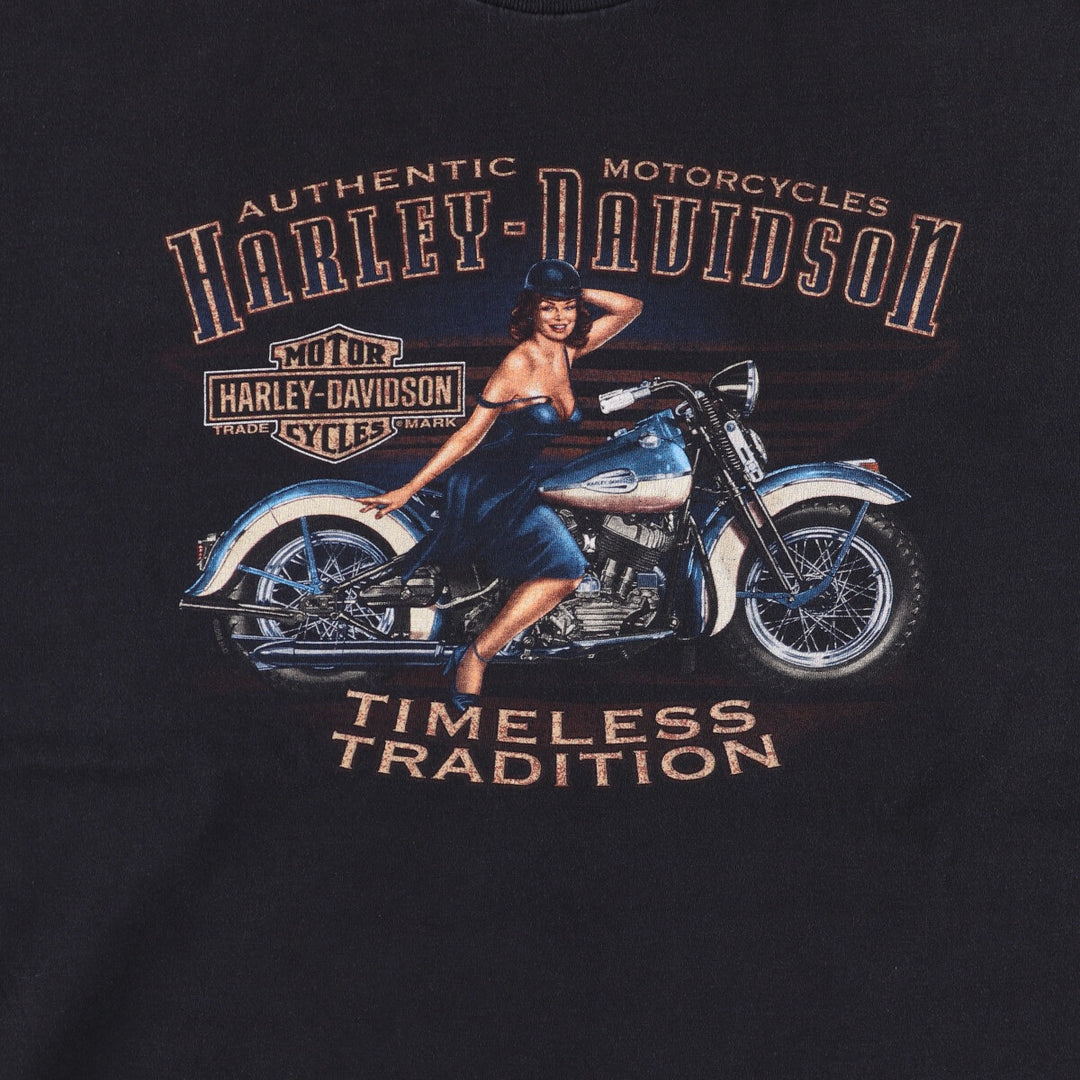 00'S Harley-Davidson Pin-up Girl Motorcycle Bike T-shirt Made in USA Men's XL cotton black type Vintage Second Hand