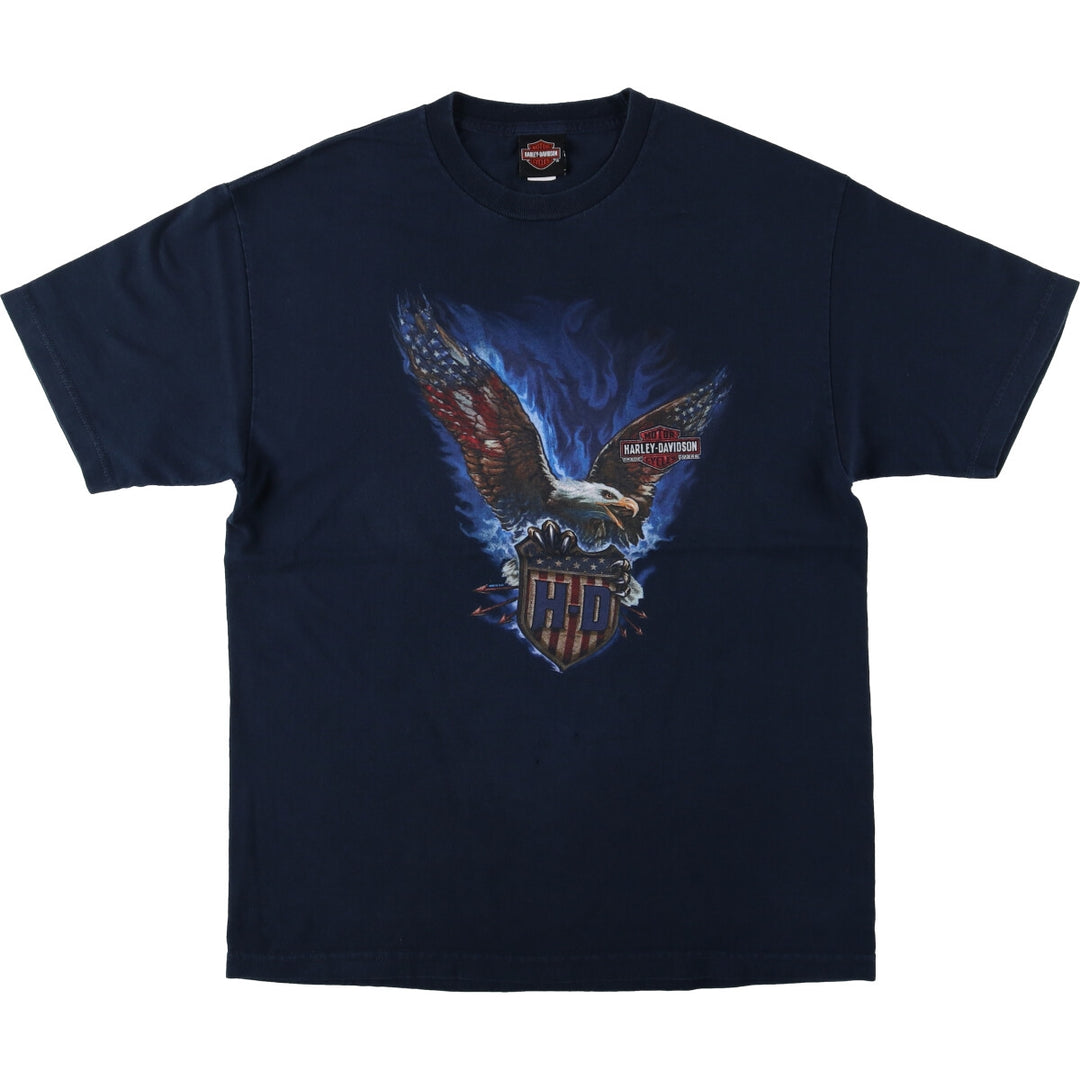 Harley-Davidson Eagle Pattern Motorcycle Bike T-shirt Men's L size cotton navy blue type Vintage Second Hand