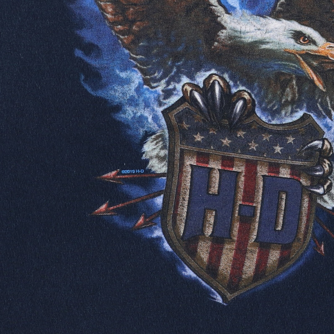 Harley-Davidson Eagle Pattern Motorcycle Bike T-shirt Men's L size cotton navy blue type Vintage Second Hand