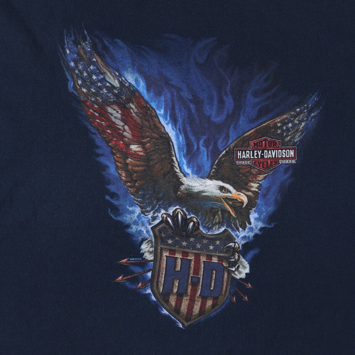 Harley-Davidson Eagle Pattern Motorcycle Bike T-shirt Men's L size cotton navy blue type Vintage Second Hand
