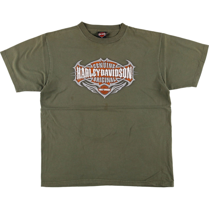 2000'S Harley-Davidson Eagle Pattern Animal Pattern Motorcycle T-Shirt, Made in USA, Men's Size Large cotton Khaki type Vintage Second Hand